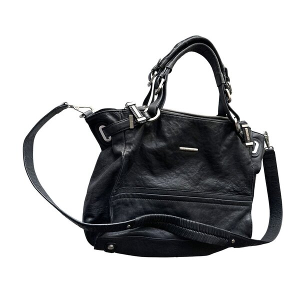 Rachel Zoe Black Faux Leather Shoulder Bag Removable Strap  Silver Hardware Ziip - Picture 1 of 11